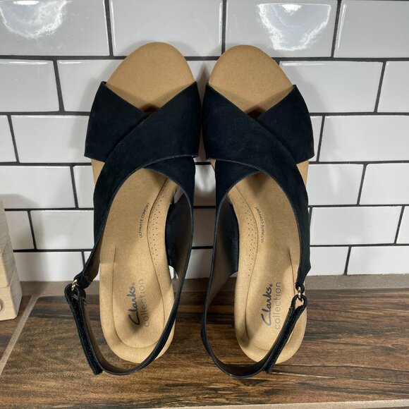 Clarks Annadel Eirwyn Womens Size 12 Shoes Black Nubuck Slingback Wedge Sandal - Picture 6 of 12